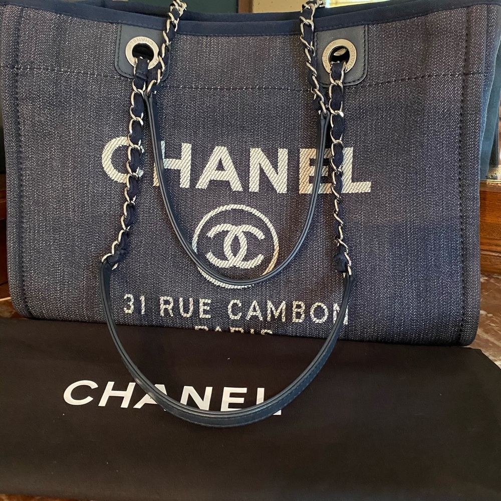 Chanel Deauville Denim Blue Medium MM Tote - Picture 2 of 14